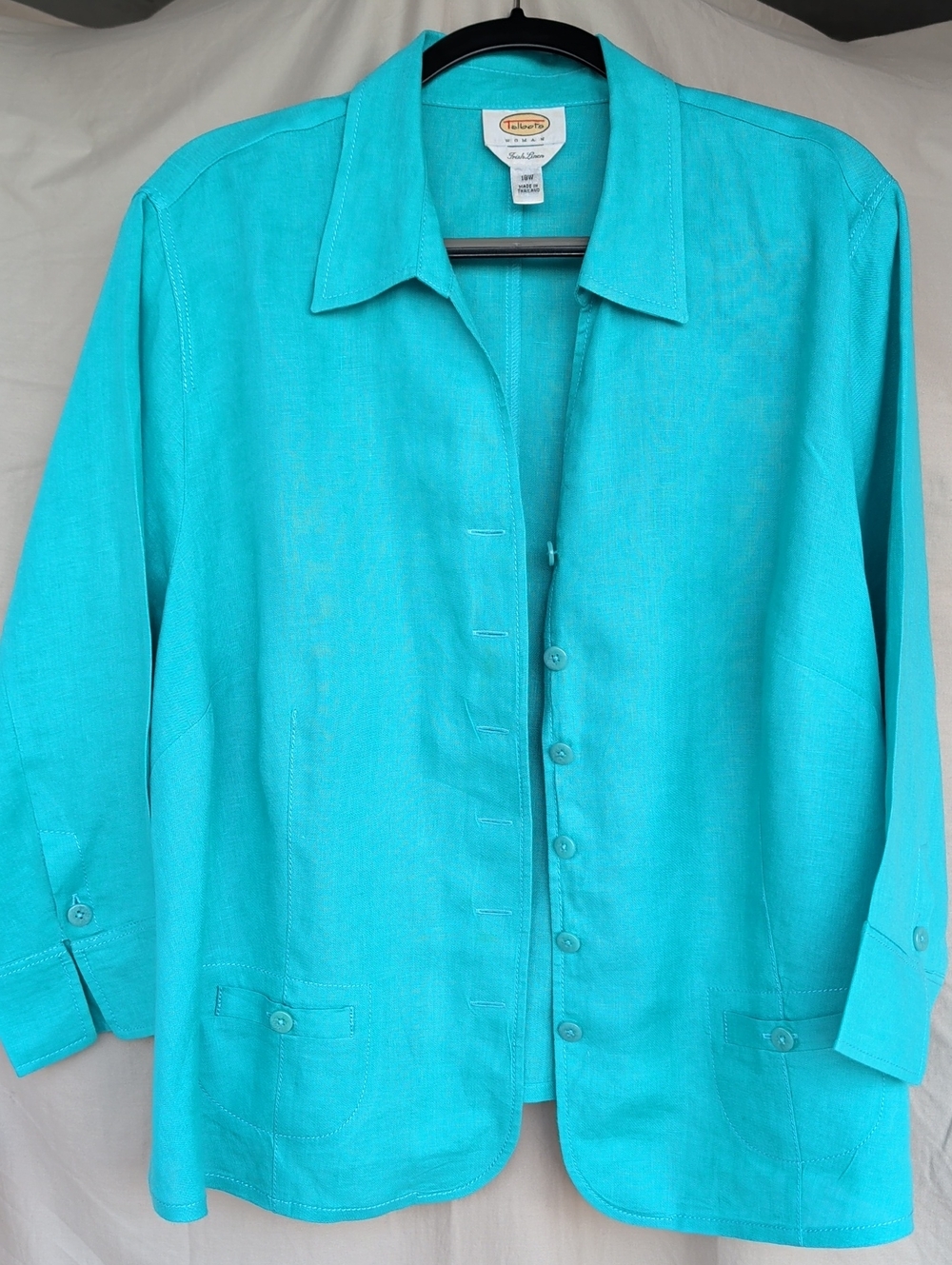 Talbots Vibrant Turquoise Linen Button-Front Jacket Lagon Look Career Business